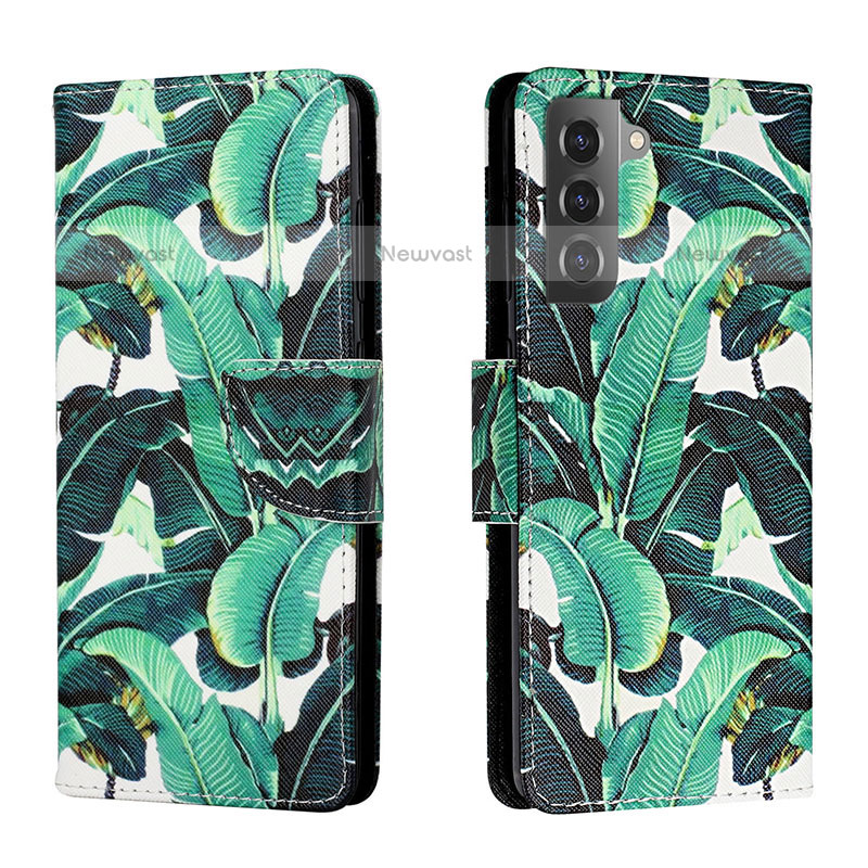 Leather Case Stands Fashionable Pattern Flip Cover Holder H01X for Samsung Galaxy S23 Plus 5G Green