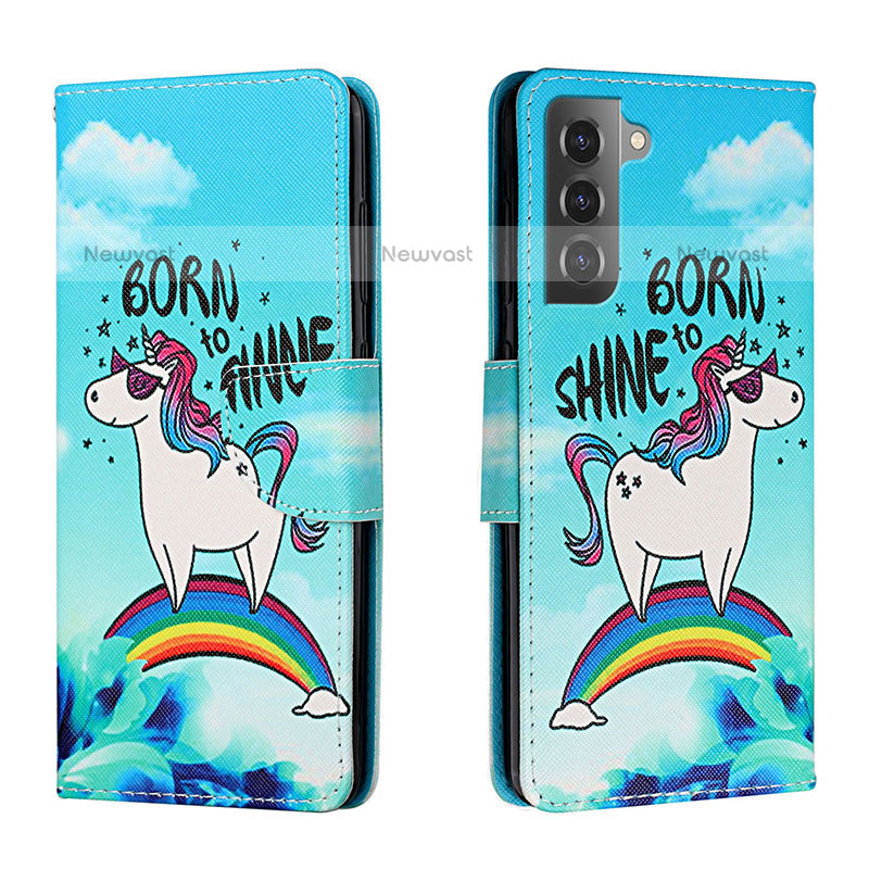 Leather Case Stands Fashionable Pattern Flip Cover Holder H01X for Samsung Galaxy S23 Plus 5G Sky Blue