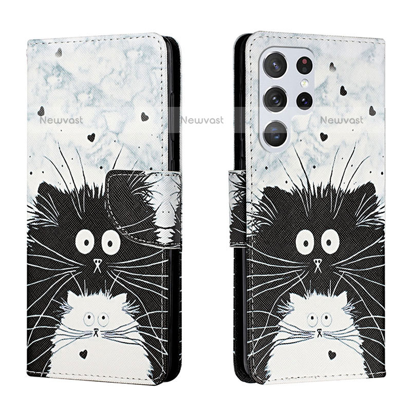 Leather Case Stands Fashionable Pattern Flip Cover Holder H01X for Samsung Galaxy S23 Ultra 5G