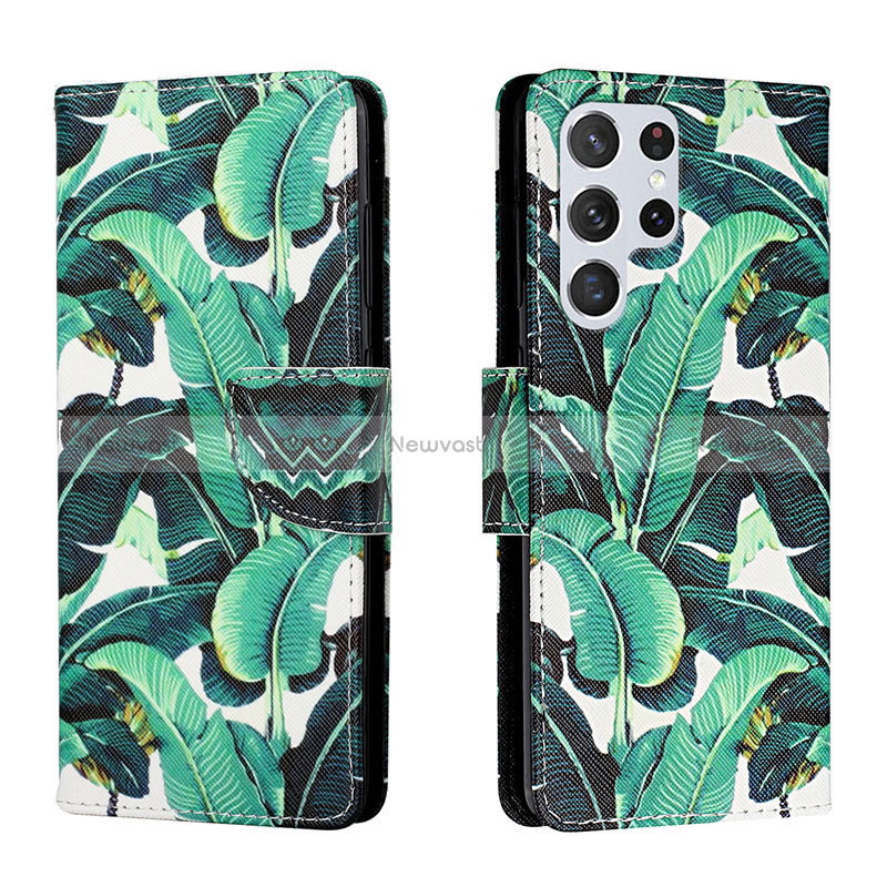 Leather Case Stands Fashionable Pattern Flip Cover Holder H01X for Samsung Galaxy S24 Ultra 5G