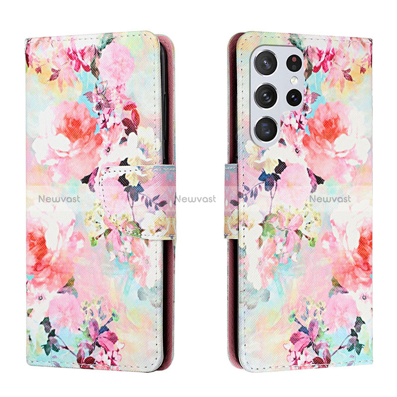 Leather Case Stands Fashionable Pattern Flip Cover Holder H01X for Samsung Galaxy S24 Ultra 5G