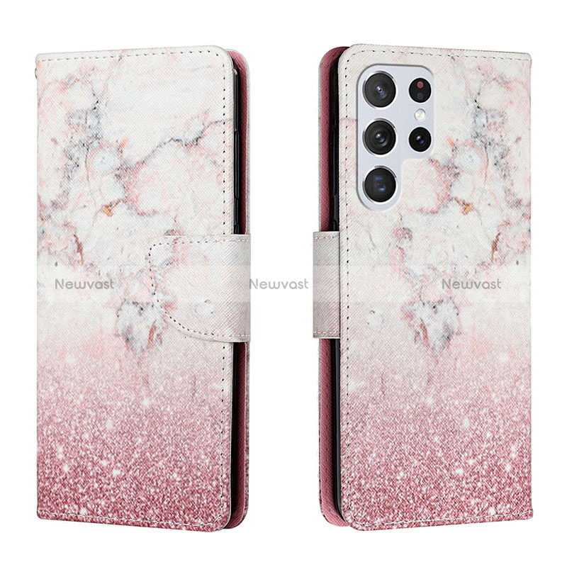 Leather Case Stands Fashionable Pattern Flip Cover Holder H01X for Samsung Galaxy S24 Ultra 5G