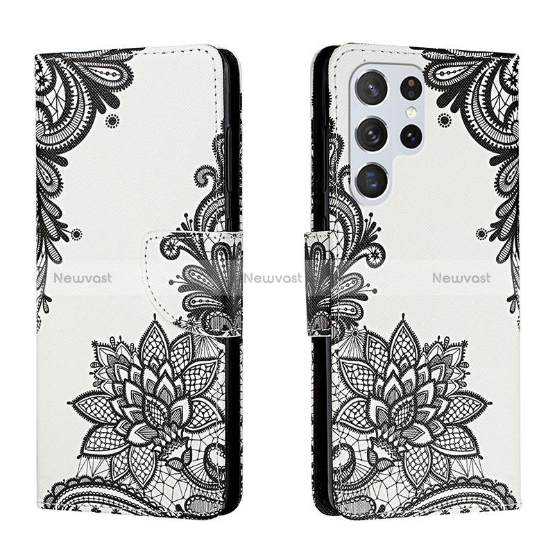 Leather Case Stands Fashionable Pattern Flip Cover Holder H01X for Samsung Galaxy S24 Ultra 5G Dark Gray