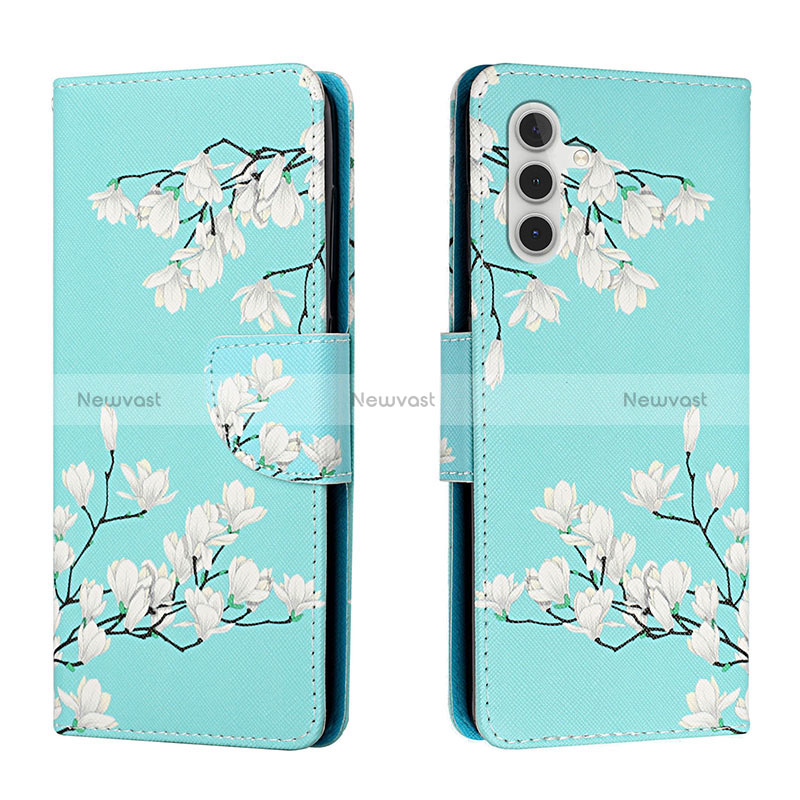 Leather Case Stands Fashionable Pattern Flip Cover Holder H02X for Samsung Galaxy A04s Cyan