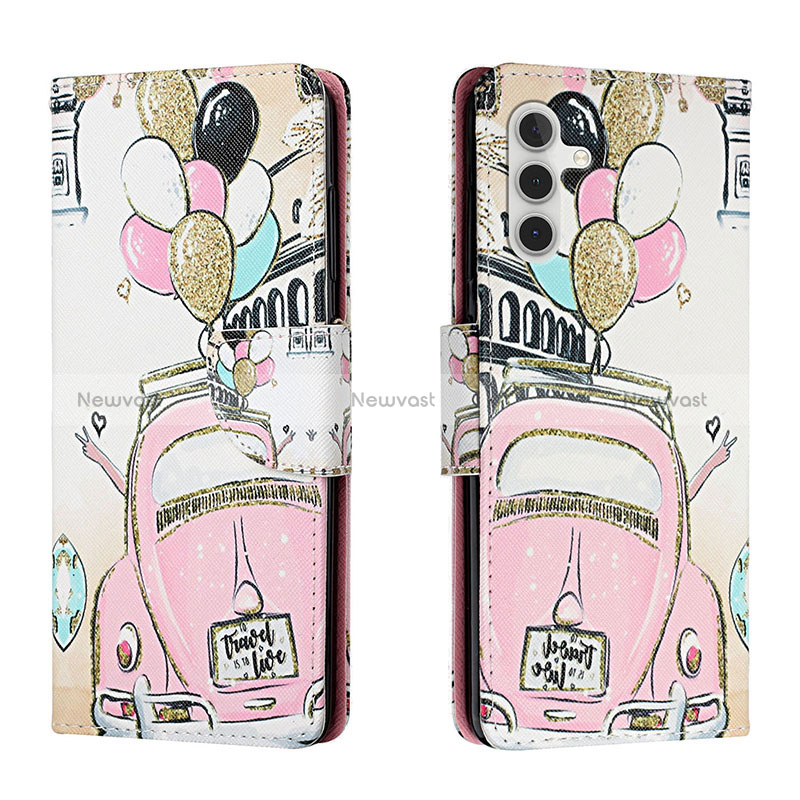 Leather Case Stands Fashionable Pattern Flip Cover Holder H02X for Samsung Galaxy A04s Pink