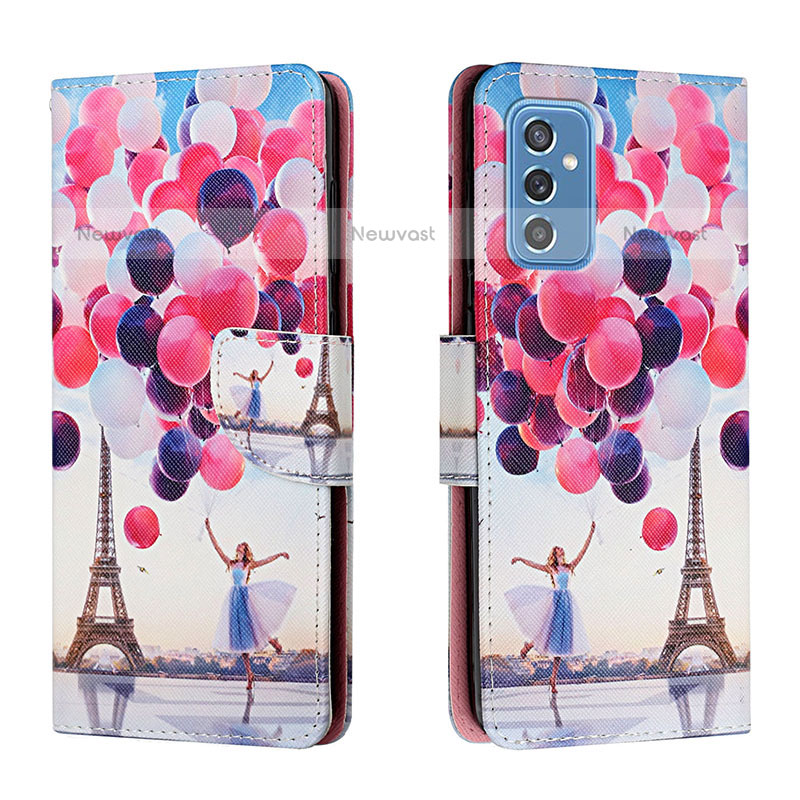 Leather Case Stands Fashionable Pattern Flip Cover Holder H02X for Samsung Galaxy M52 5G Mixed