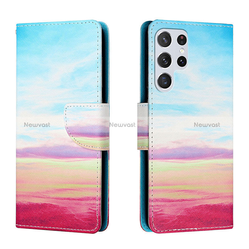 Leather Case Stands Fashionable Pattern Flip Cover Holder H02X for Samsung Galaxy S22 Ultra 5G