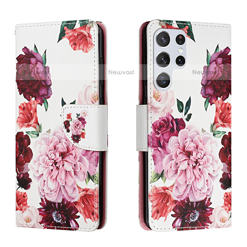 Leather Case Stands Fashionable Pattern Flip Cover Holder H02X for Samsung Galaxy S23 Ultra 5G