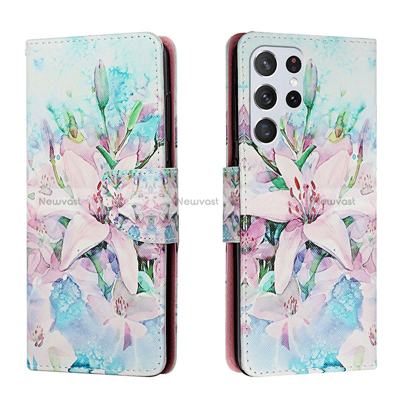 Leather Case Stands Fashionable Pattern Flip Cover Holder H02X for Samsung Galaxy S24 Ultra 5G