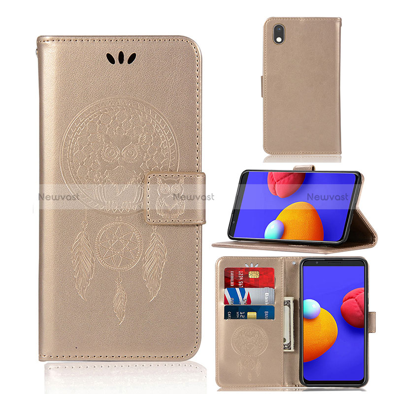 Leather Case Stands Fashionable Pattern Flip Cover Holder JX1 for Samsung Galaxy A01 Core Gold