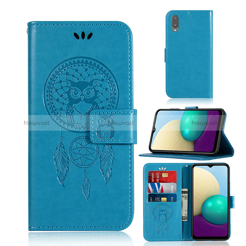 Leather Case Stands Fashionable Pattern Flip Cover Holder JX1 for Samsung Galaxy A02 Blue