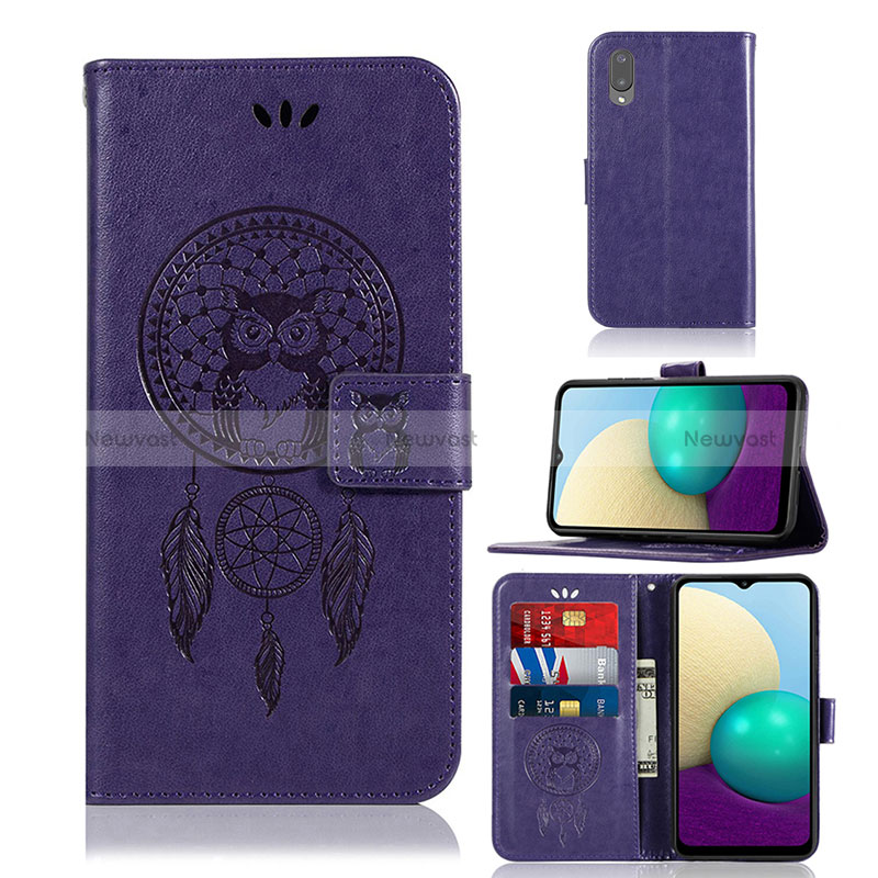 Leather Case Stands Fashionable Pattern Flip Cover Holder JX1 for Samsung Galaxy A02 Purple