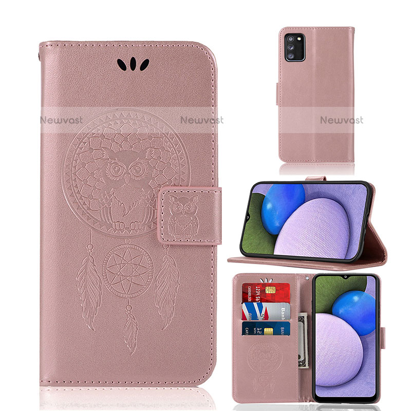 Leather Case Stands Fashionable Pattern Flip Cover Holder JX1 for Samsung Galaxy A02s Rose Gold
