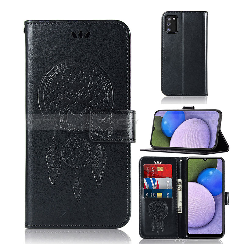 Leather Case Stands Fashionable Pattern Flip Cover Holder JX1 for Samsung Galaxy A03s Black