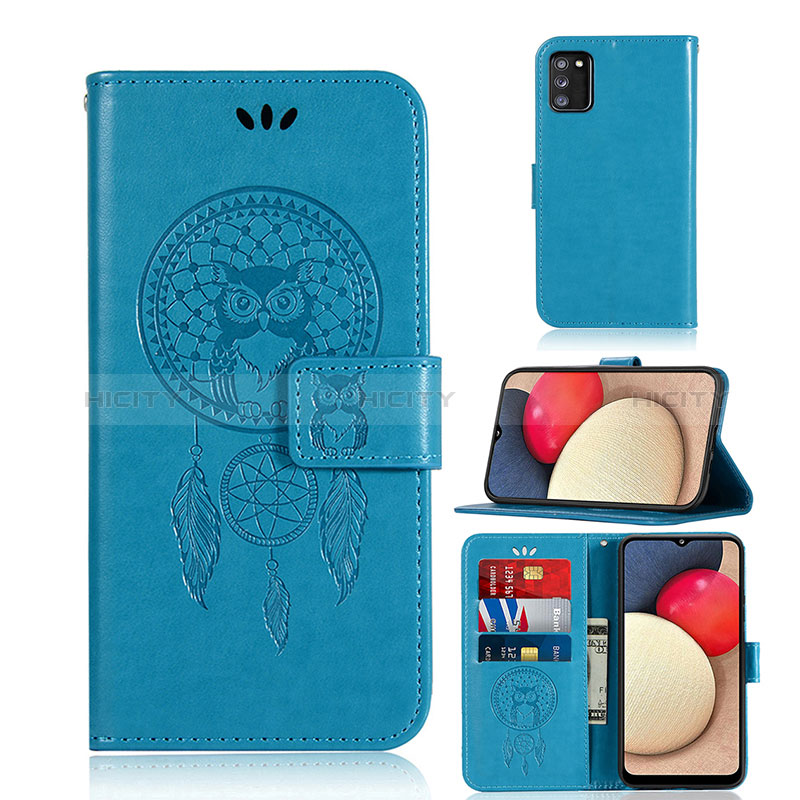 Leather Case Stands Fashionable Pattern Flip Cover Holder JX1 for Samsung Galaxy A03s Blue