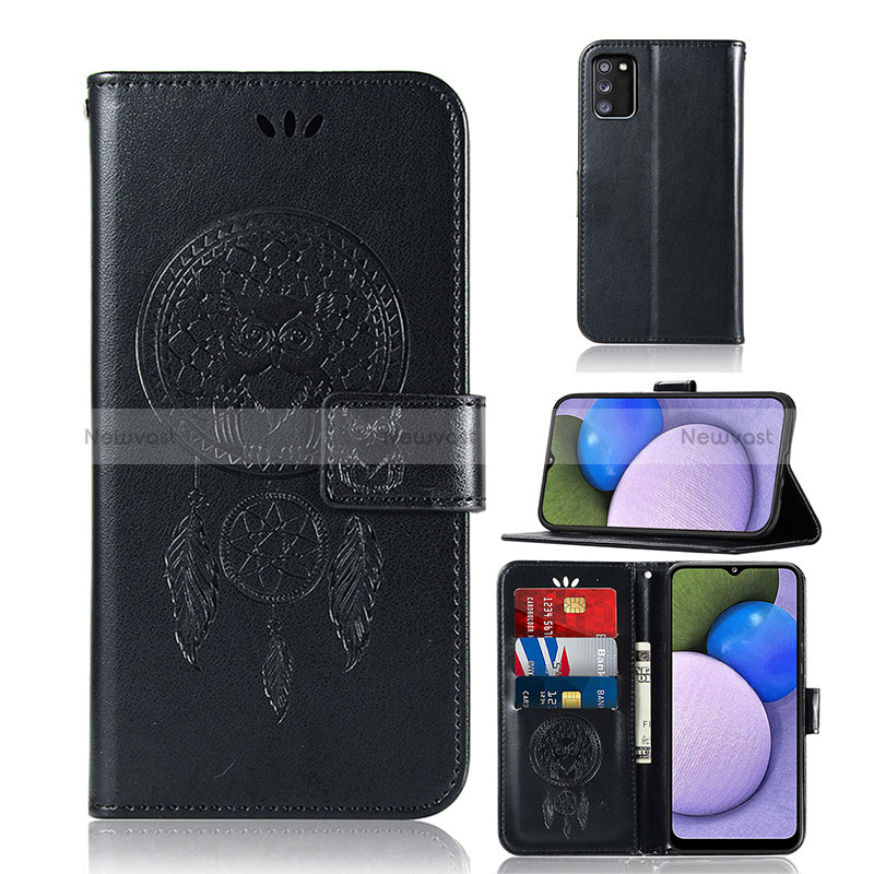 Leather Case Stands Fashionable Pattern Flip Cover Holder JX1 for Samsung Galaxy F02S SM-E025F Black