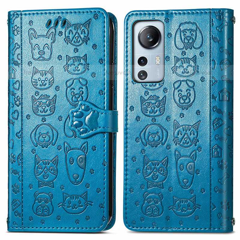 Leather Case Stands Fashionable Pattern Flip Cover Holder L01 for Xiaomi Mi 12S 5G Blue