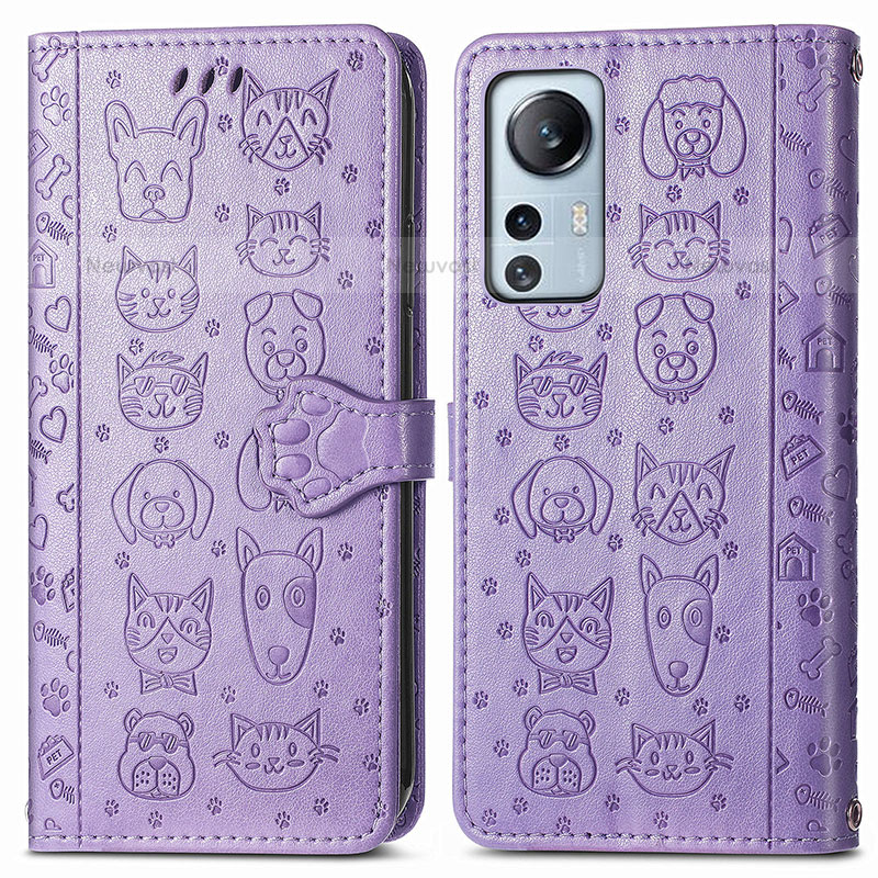 Leather Case Stands Fashionable Pattern Flip Cover Holder L01 for Xiaomi Mi 12S 5G Purple