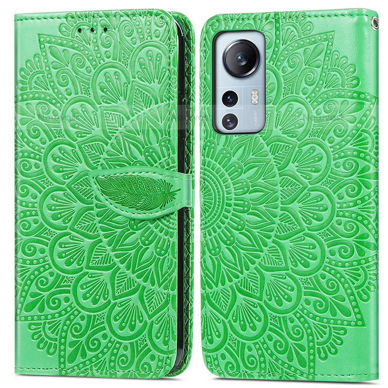 Leather Case Stands Fashionable Pattern Flip Cover Holder L02 for Xiaomi Mi 12S 5G Green