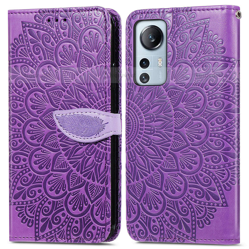 Leather Case Stands Fashionable Pattern Flip Cover Holder L02 for Xiaomi Mi 12S Pro 5G Purple