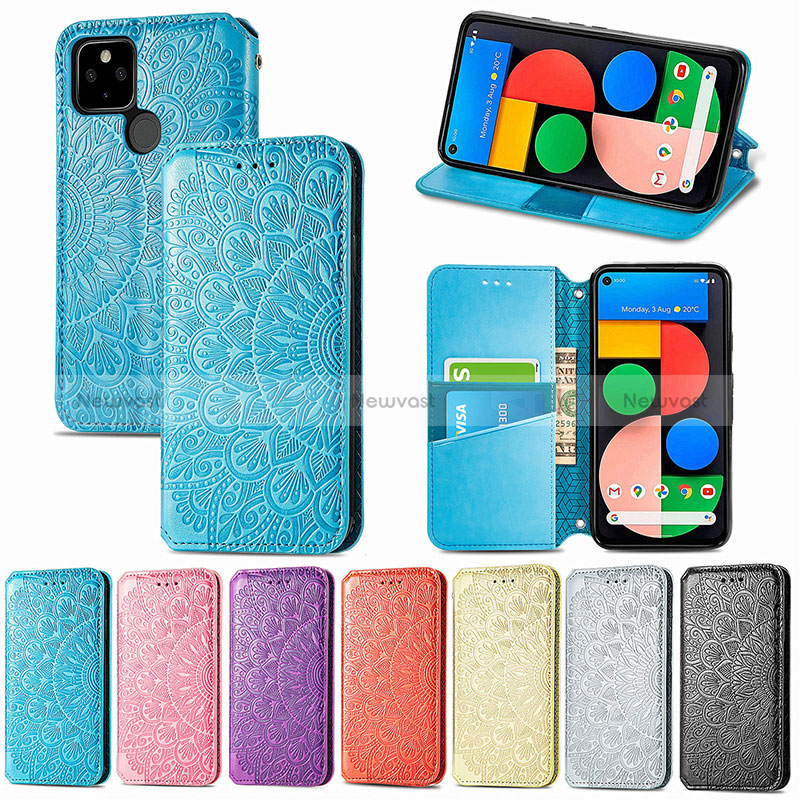 Leather Case Stands Fashionable Pattern Flip Cover Holder S01D for Google Pixel 5a 5G