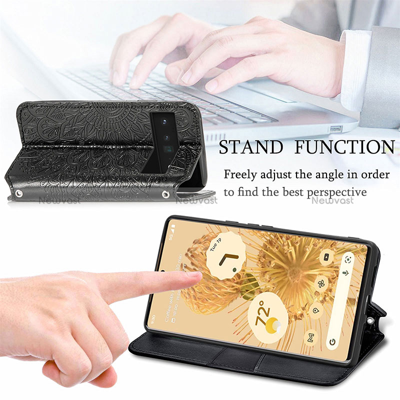 Leather Case Stands Fashionable Pattern Flip Cover Holder S01D for Google Pixel 6 5G