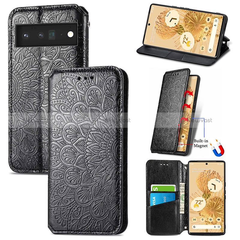 Leather Case Stands Fashionable Pattern Flip Cover Holder S01D for Google Pixel 6 5G