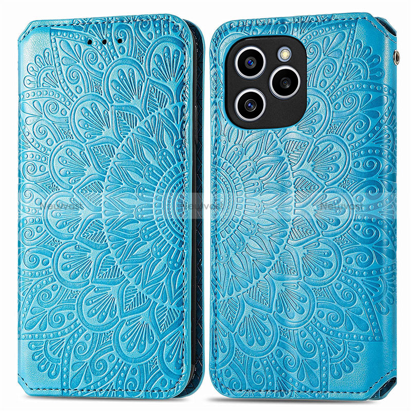 Leather Case Stands Fashionable Pattern Flip Cover Holder S01D for Huawei Honor 60 SE 5G Blue