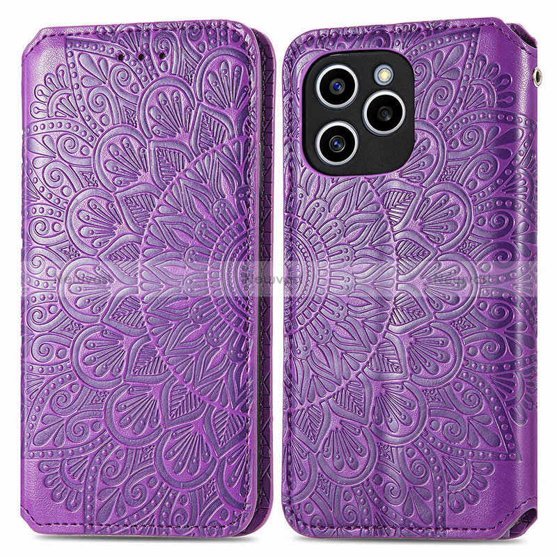 Leather Case Stands Fashionable Pattern Flip Cover Holder S01D for Huawei Honor 60 SE 5G Purple