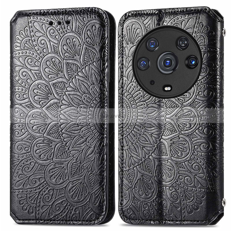 Leather Case Stands Fashionable Pattern Flip Cover Holder S01D for Huawei Honor Magic3 Pro 5G Black