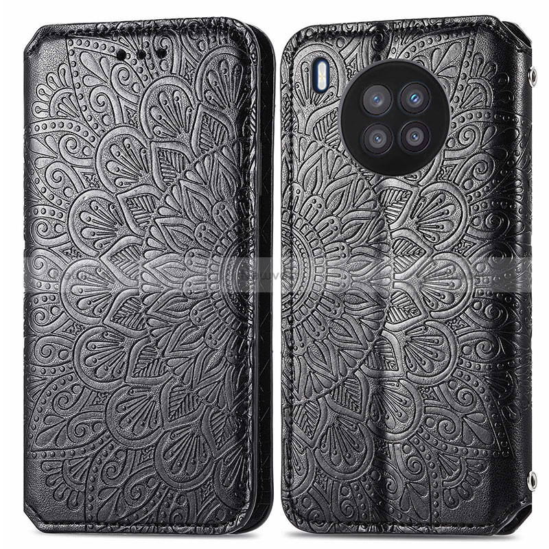 Leather Case Stands Fashionable Pattern Flip Cover Holder S01D for Huawei Nova 8i Black