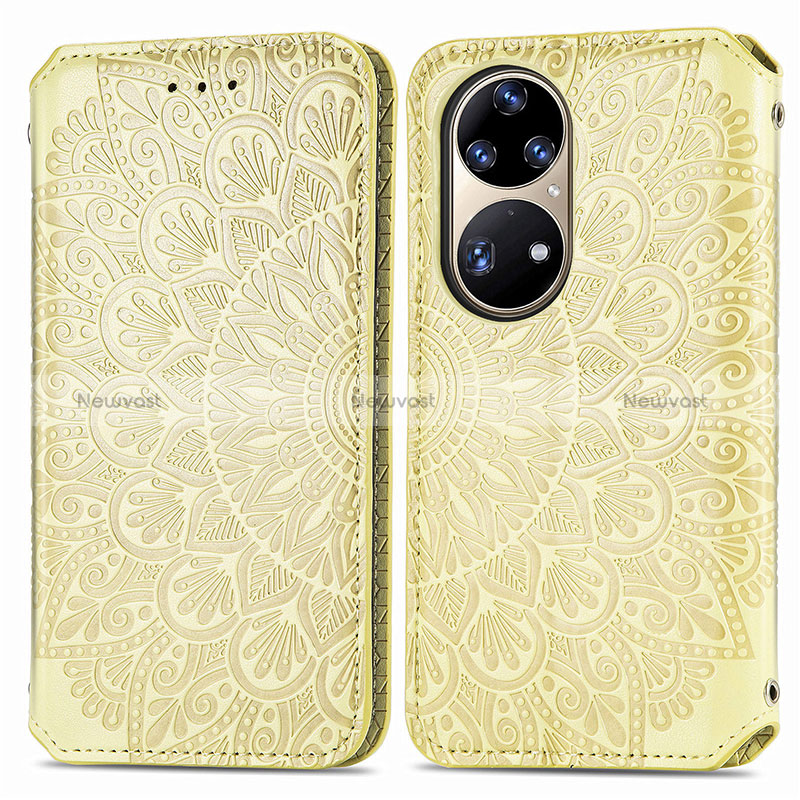 Leather Case Stands Fashionable Pattern Flip Cover Holder S01D for Huawei P50 Gold