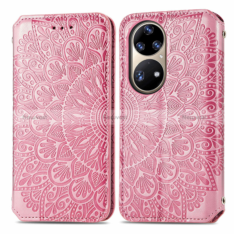 Leather Case Stands Fashionable Pattern Flip Cover Holder S01D for Huawei P50 Pro