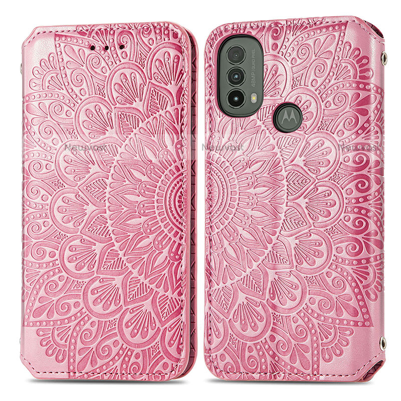 Leather Case Stands Fashionable Pattern Flip Cover Holder S01D for Motorola Moto E30