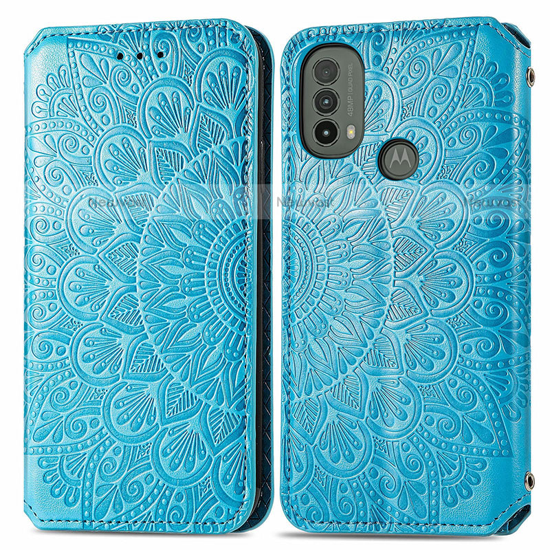 Leather Case Stands Fashionable Pattern Flip Cover Holder S01D for Motorola Moto E40 Blue