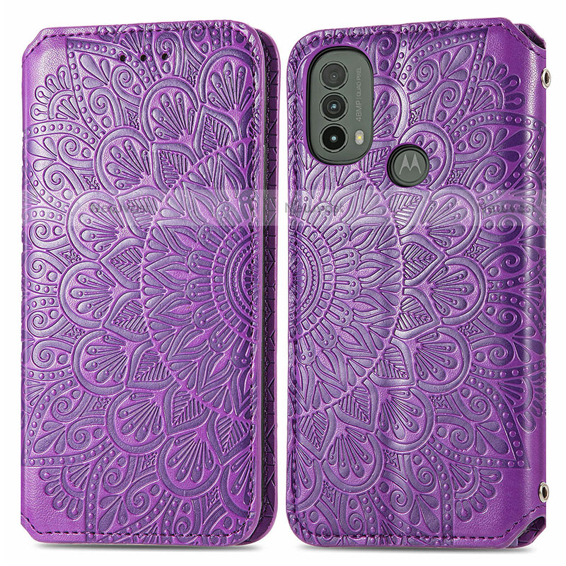 Leather Case Stands Fashionable Pattern Flip Cover Holder S01D for Motorola Moto E40 Purple