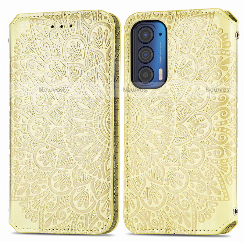 Leather Case Stands Fashionable Pattern Flip Cover Holder S01D for Motorola Moto Edge (2021) 5G Gold