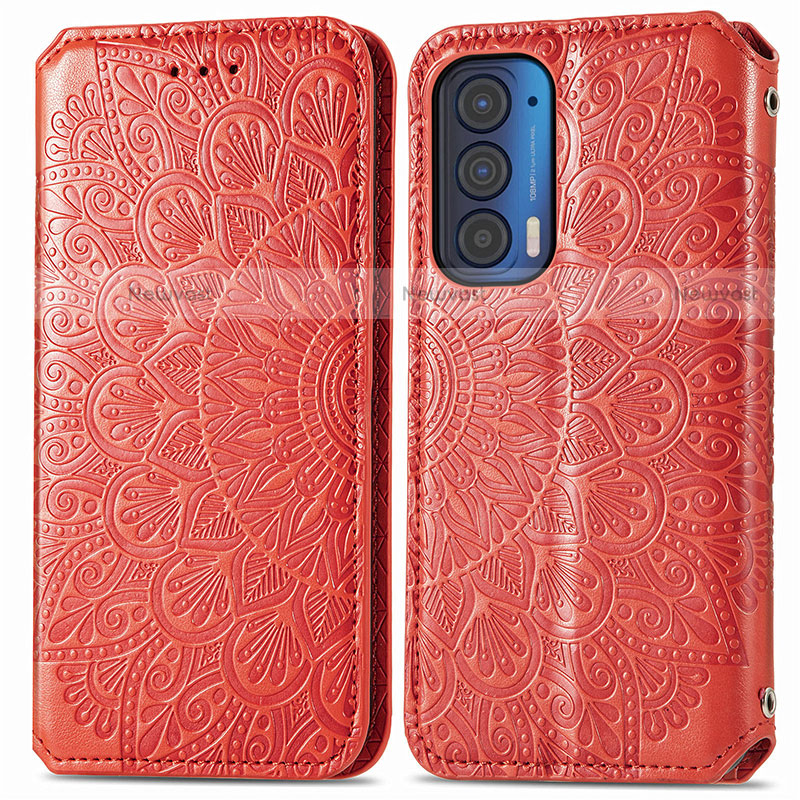 Leather Case Stands Fashionable Pattern Flip Cover Holder S01D for Motorola Moto Edge (2021) 5G Red