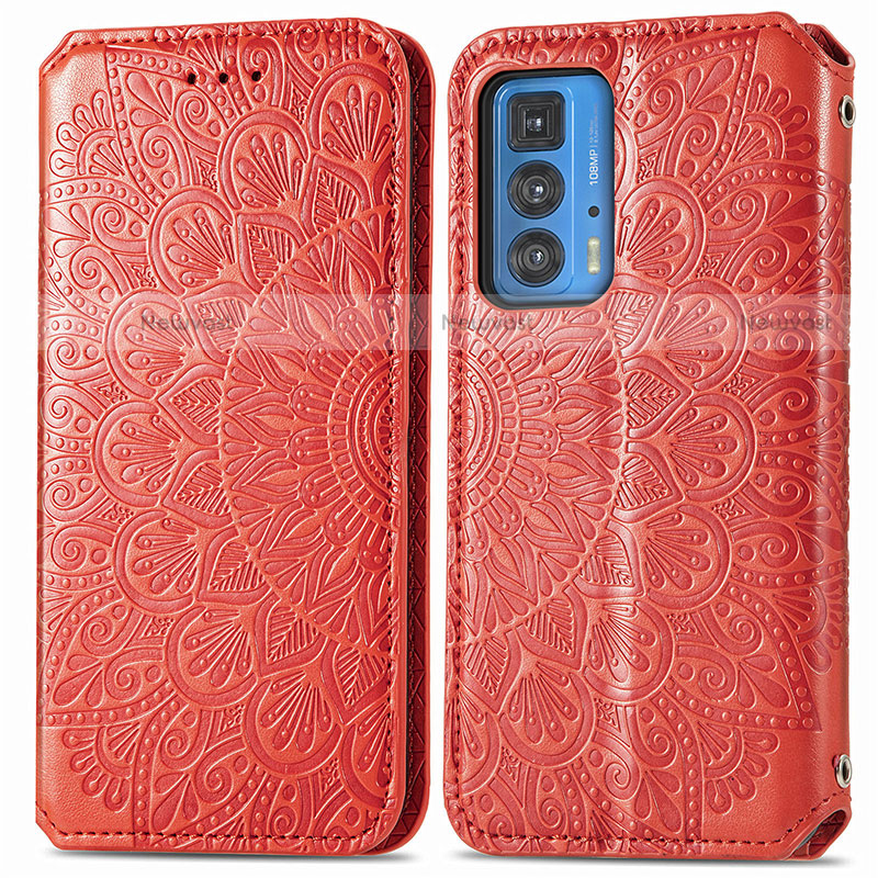 Leather Case Stands Fashionable Pattern Flip Cover Holder S01D for Motorola Moto Edge S Pro 5G Red