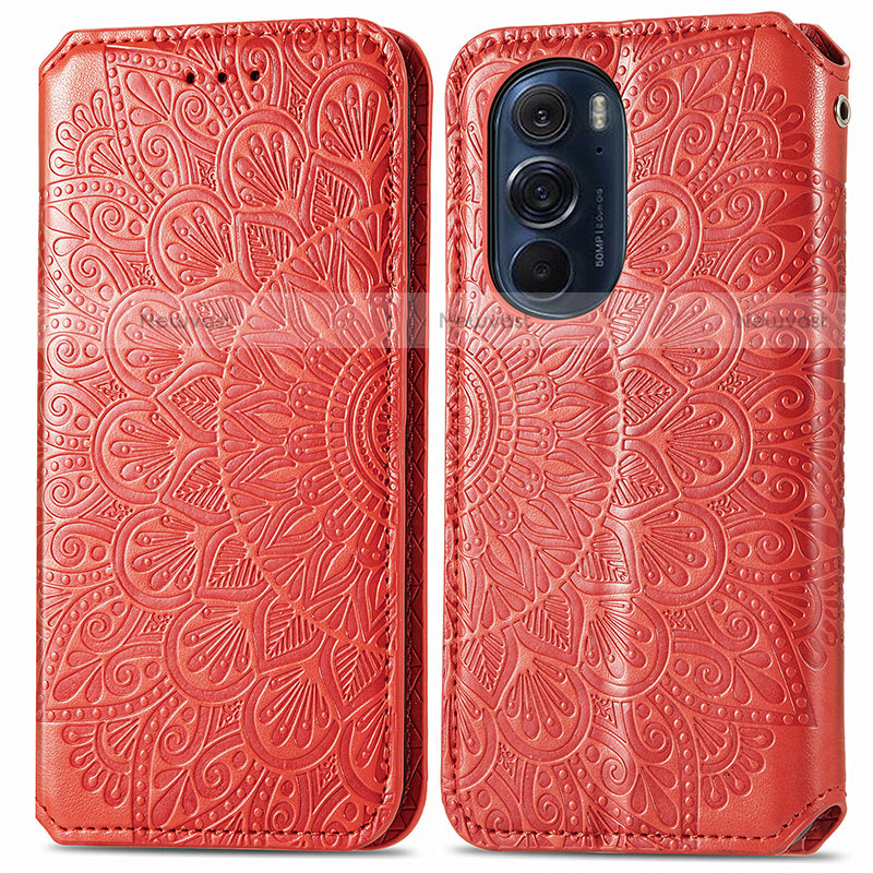 Leather Case Stands Fashionable Pattern Flip Cover Holder S01D for Motorola Moto Edge X30 5G Red