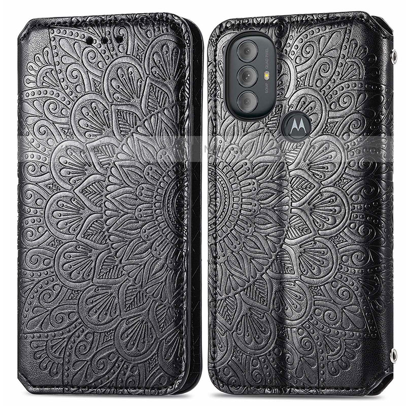 Leather Case Stands Fashionable Pattern Flip Cover Holder S01D for Motorola Moto G Play (2023) Black