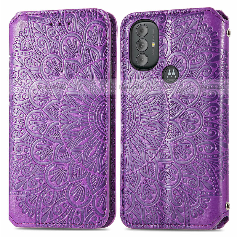 Leather Case Stands Fashionable Pattern Flip Cover Holder S01D for Motorola Moto G Play (2023) Purple