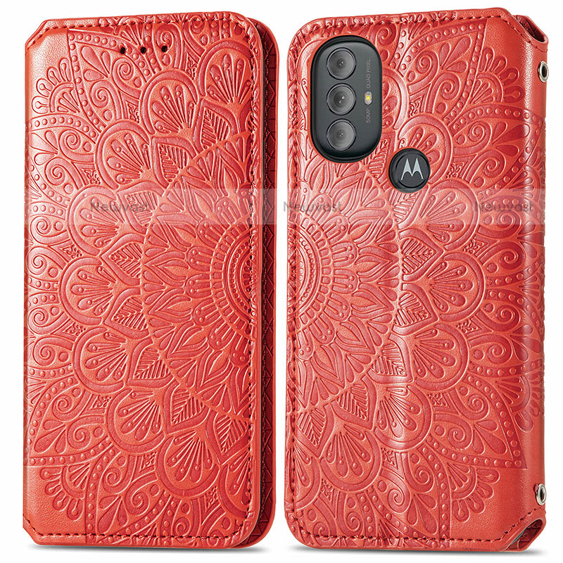 Leather Case Stands Fashionable Pattern Flip Cover Holder S01D for Motorola Moto G Play (2023) Red