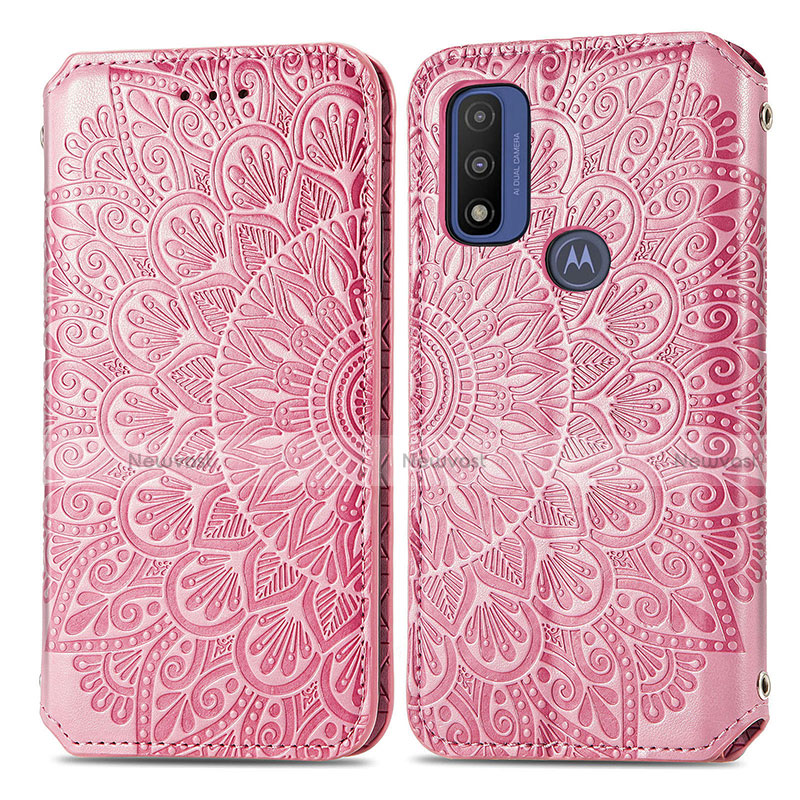 Leather Case Stands Fashionable Pattern Flip Cover Holder S01D for Motorola Moto G Pure Rose Gold