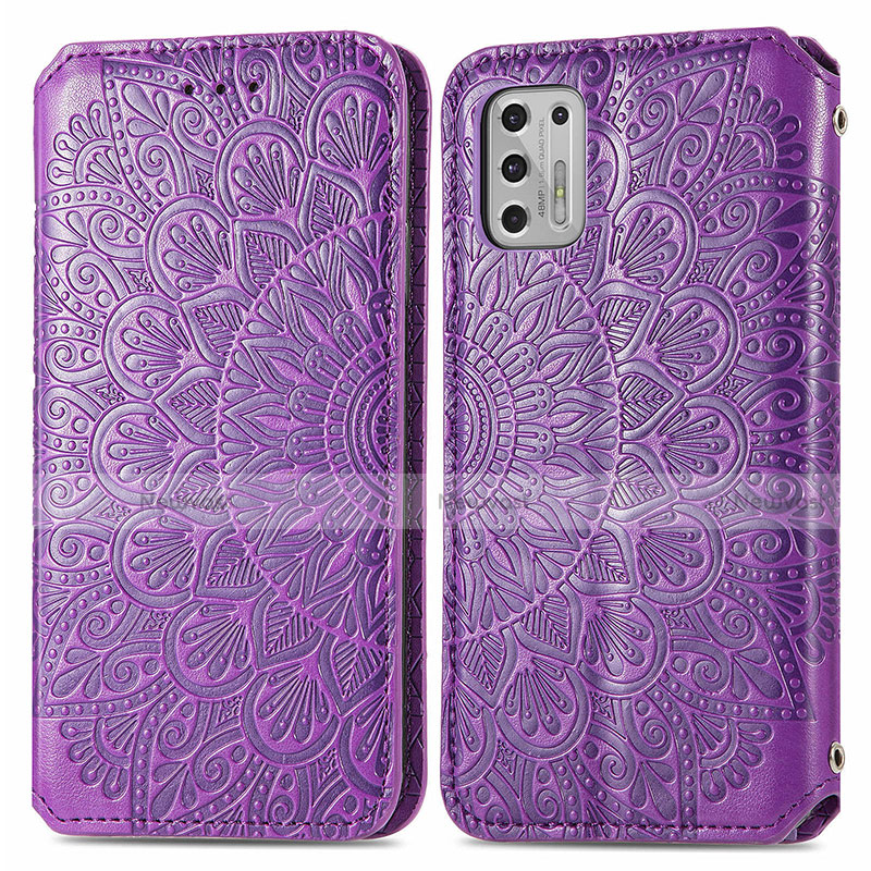 Leather Case Stands Fashionable Pattern Flip Cover Holder S01D for Motorola Moto G Stylus (2021) Purple