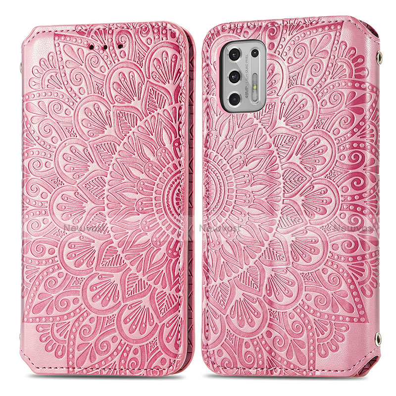 Leather Case Stands Fashionable Pattern Flip Cover Holder S01D for Motorola Moto G Stylus (2021) Rose Gold