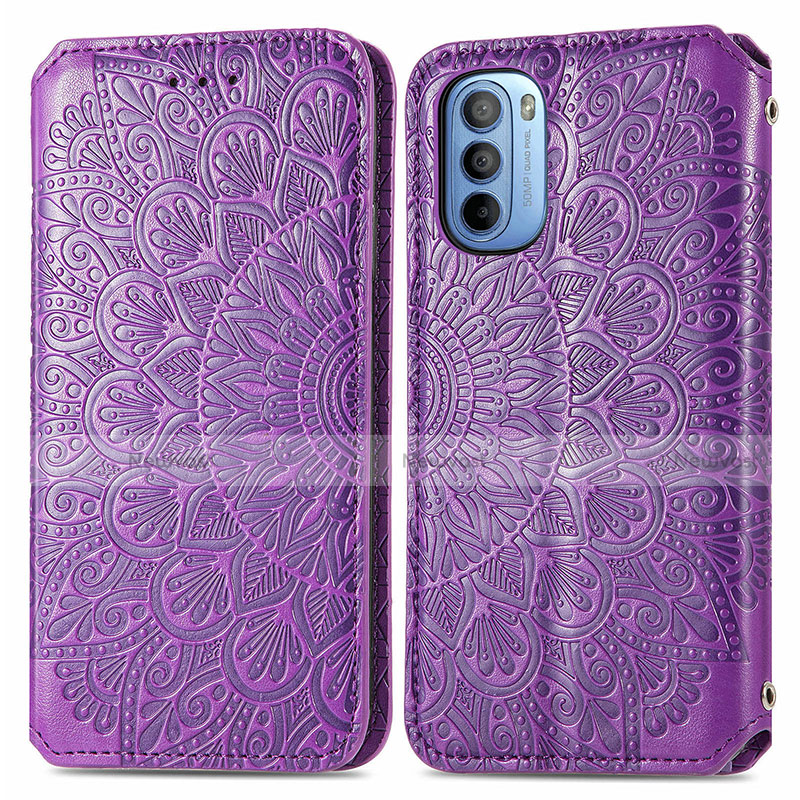 Leather Case Stands Fashionable Pattern Flip Cover Holder S01D for Motorola Moto G41 Purple