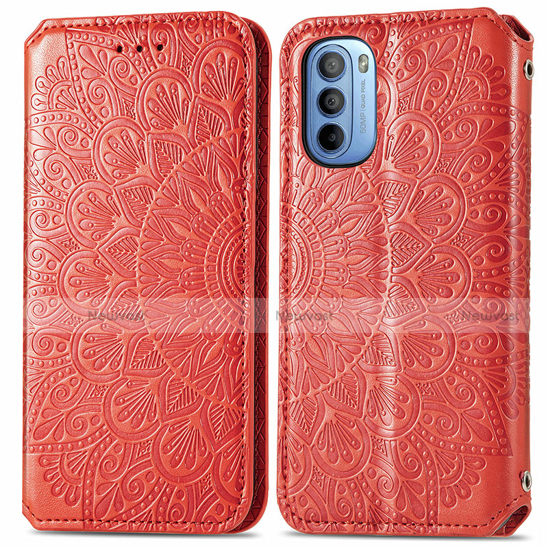 Leather Case Stands Fashionable Pattern Flip Cover Holder S01D for Motorola Moto G41 Red