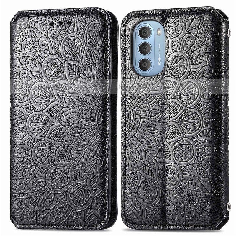 Leather Case Stands Fashionable Pattern Flip Cover Holder S01D for Motorola Moto G51 5G