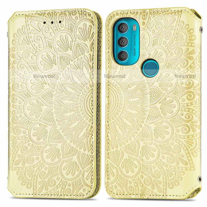 Leather Case Stands Fashionable Pattern Flip Cover Holder S01D for Motorola Moto G71 5G